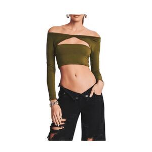 SER.O.YA Ellis Twisted Peekaboo Top Olive Green Long Sleeve Crop Long Sleeve M